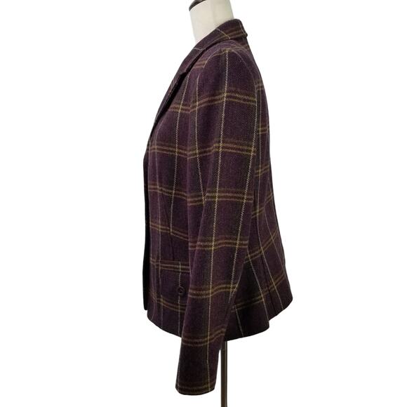 Talbots Petites Purple Green Yellow Plaid Vintage Wool Blazer Jacket Lined 14 P - Picture 2 of 6